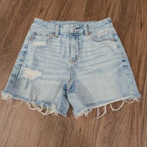Distressed Light Blue Denim Shorts